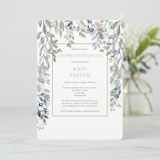 Floral Foliage Photo Funeral Celebration of Life Kaart (Staand voorkant)