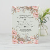  Floral Foliage Pink Gold Boho Wedding Kaart (Staand voorkant)