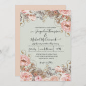  Floral Foliage Pink Gold Boho Wedding Kaart (Voorkant / Achterkant)