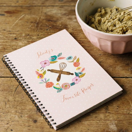 Floral & Foliage Rolling Pin & Whisk Recipe Notitieboek