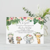 Floral Foliage Safari Animals Baby shower Kaart (Staand voorkant)