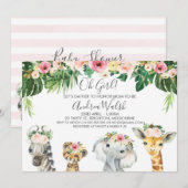 Floral Foliage Safari Animals Baby shower Kaart (Voorkant / Achterkant)