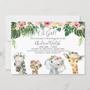Floral Foliage Safari Animals Baby shower Kaart