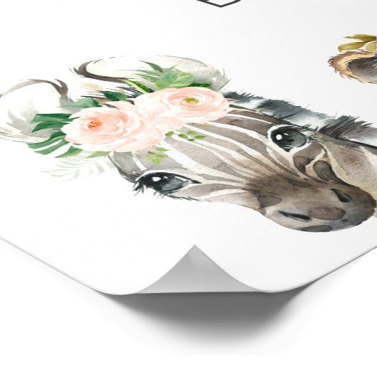 Floral Foliage Safari Animals Baby shower Welkom Poster (Hoek)