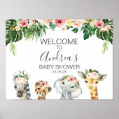 Floral Foliage Safari Animals Baby shower Welkom Poster (Voorkant)