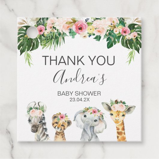 Floral Foliage Safari Baby shower Bedankjes Labels (Voorkant)