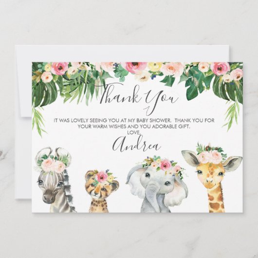 Floral Foliage Safari Baby shower Dank u kaart (Voorkant)