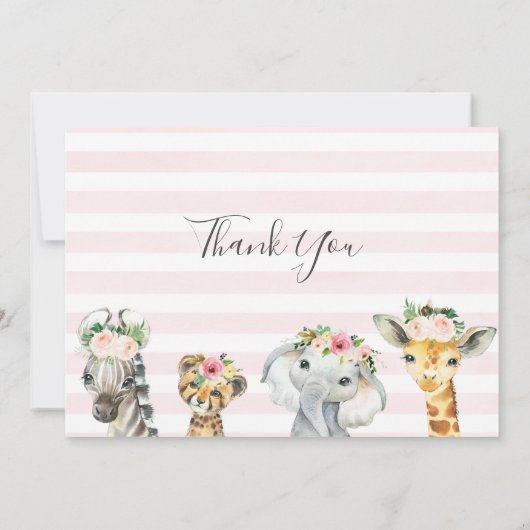 Floral Foliage Safari Baby shower Dank u kaart (Achterkant)