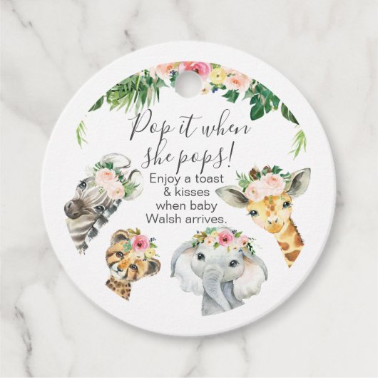 Floral Foliage Safari Baby shower Pop it Bedankjes Labels (Voorkant)