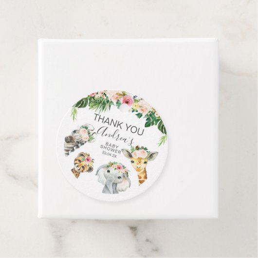 Floral Foliage Safari Baby shower Rond Bedankjes Labels (In situ)
