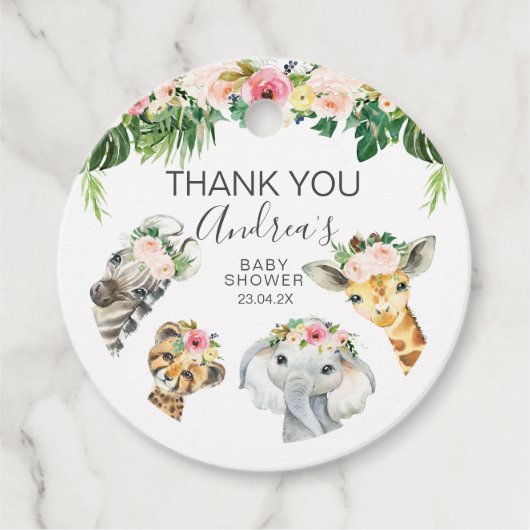 Floral Foliage Safari Baby shower Rond Bedankjes Labels (Voorkant)