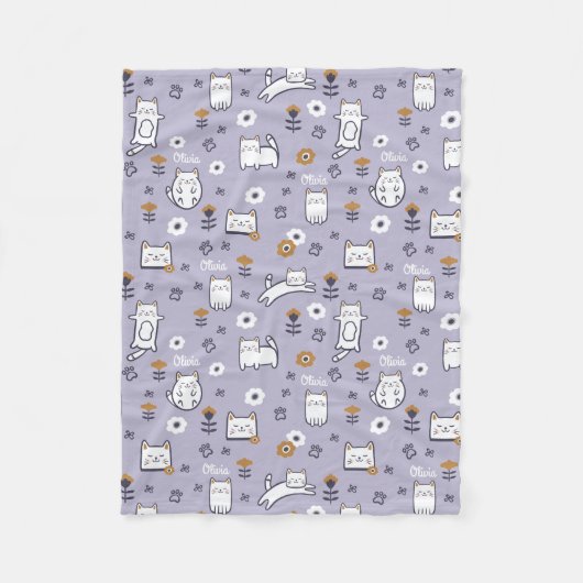 Floral Foliage Sweet Little kat Kittens Pattern Fleece Deken (Voorkant)
