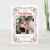 Floral Foliage Twee foto Vrolijk Kerstfeest Feestdagen Kaart (Voorkant)