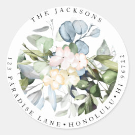 Floral Foliage Waterverf Blush Dusty Blue Ronde Sticker