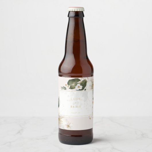 Floral Foliage Waterverf Bruiloft Bier Etiket (Voorkant)