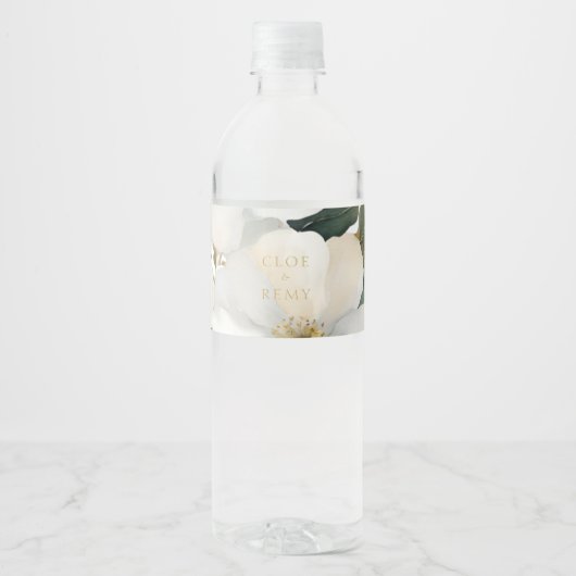 Floral Foliage Waterverf Bruiloft Waterfles Etiket (Voorkant)