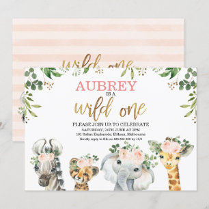 Floral Foliage Wild One Safari Animals Birthday Kaart
