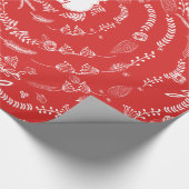 Floral Folk Art Antler Red-kerstpatroon Cadeaupapier
