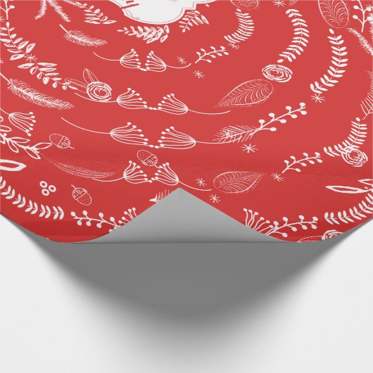 Floral Folk Art Antler Red-kerstpatroon Cadeaupapier