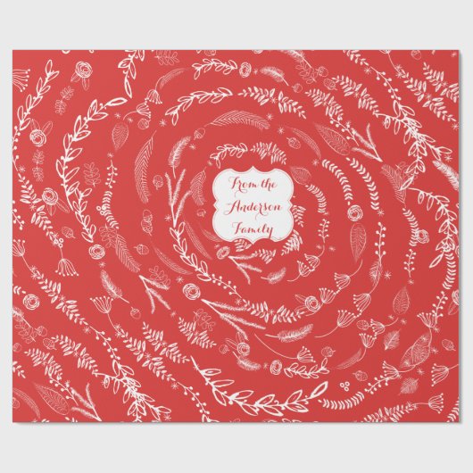 Floral Folk Art Antler Red-kerstpatroon Cadeaupapier
