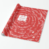 Floral Folk Art Antler Red-kerstpatroon Cadeaupapier
