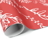 Floral Folk Art Antler Red-kerstpatroon Cadeaupapier