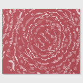 Floral Folk Art Antler Red-kerstpatroon Cadeaupapier (Vlak)