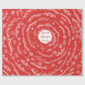 Floral Folk Art Antler Red-kerstpatroon Cadeaupapier (Vlak)