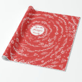 Floral Folk Art Antler Red-kerstpatroon Cadeaupapier (Uitgerold)