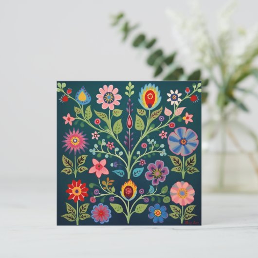 Floral Folk Art Design Bedankkaart (Staand voorkant)