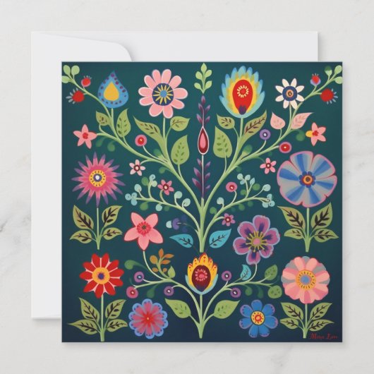 Floral Folk Art Design Bedankkaart (Voorkant)