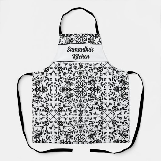 Floral Folk Art gepersonaliseerde all-over print Schort (Voorkant)