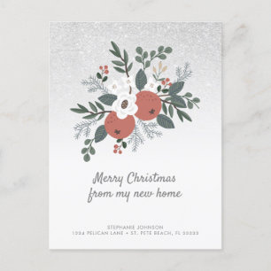 Floral Folk Art Glitter Holiday Moving Briefkaart