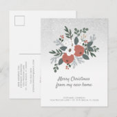 Floral Folk Art Glitter Holiday Moving Briefkaart (Voorkant / Achterkant)