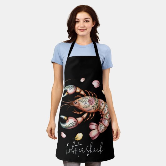 Floral Folk Art Lobster Illustratie Custom Schort (Gedragen)