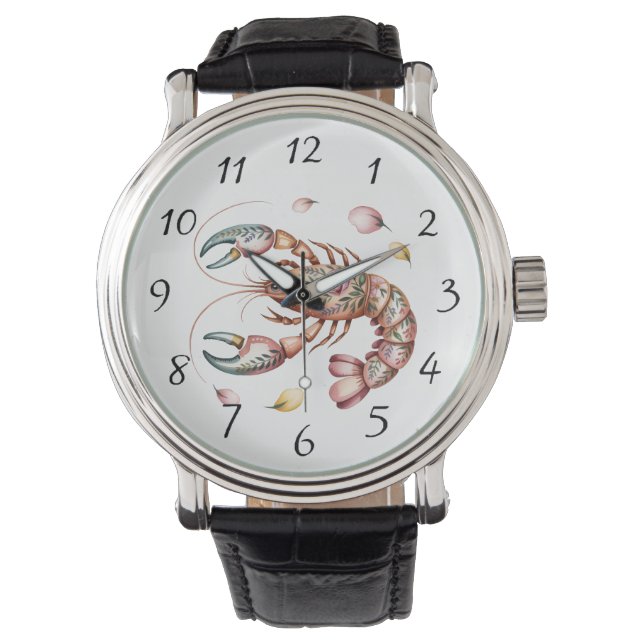 Floral Folk Art Lobster Illustratie Horloge (Voorkant)