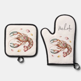 Floral Folk Art Lobster Illustratie Ovenwant & Pannenlap Set