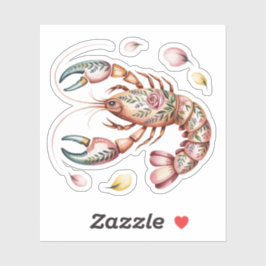 Floral Folk Art Lobster Illustratie Sticker