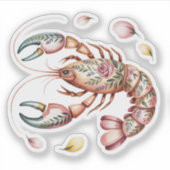 Floral Folk Art Lobster Illustratie Sticker (Voorkant)