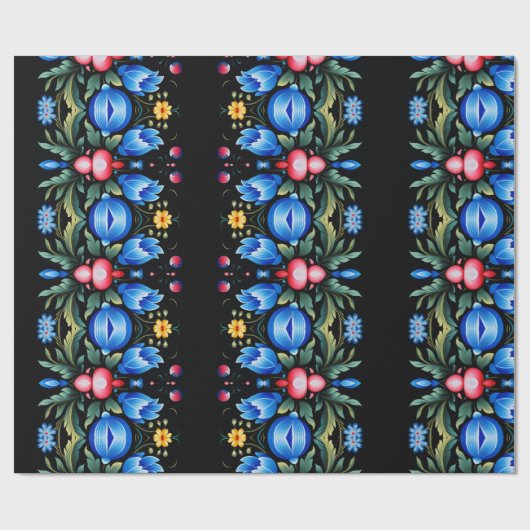 Floral Folk Art Modern Cadeaupapier (Vlak)