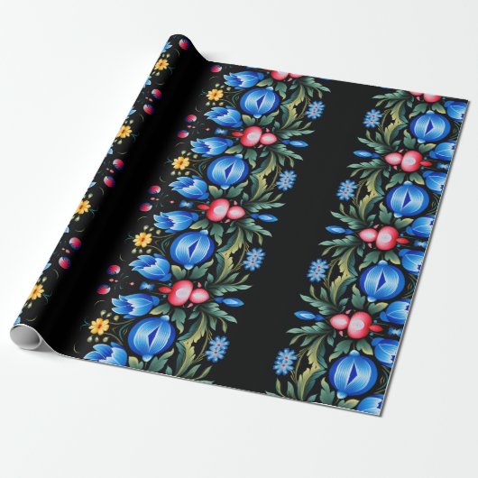 Floral Folk Art Modern Cadeaupapier (Uitgerold)