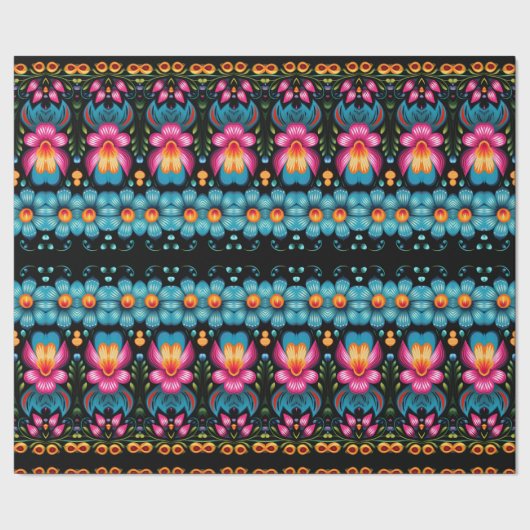 Floral Folk Art Modern Cadeaupapier (Zoom)