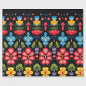 Floral Folk Art Modern Cadeaupapier (Vlak)