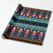 Floral Folk Art Modern Cadeaupapier (Uitgerold)