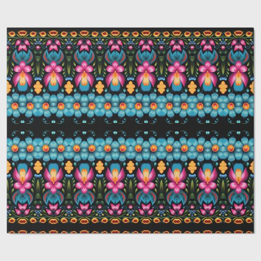 Floral Folk Art Modern Cadeaupapier (Zoom)