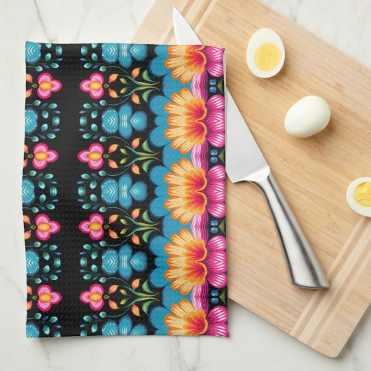 Floral Folk Art Modern Theedoek (Quarter Fold)