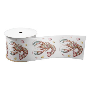 Floral Folk Lobster Art Illustratie Satijnen Lint