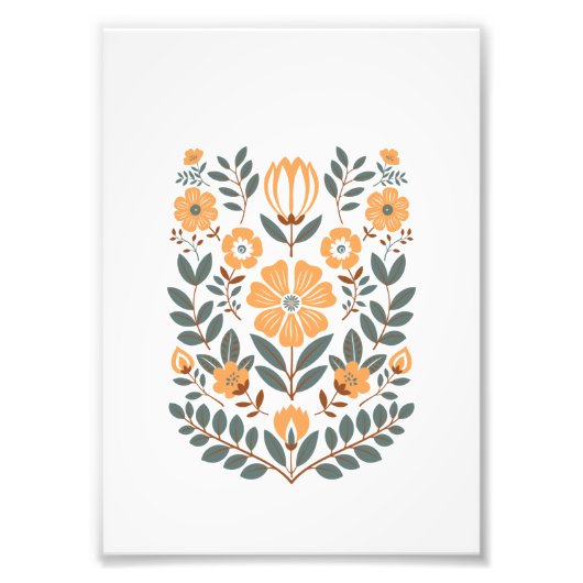Floral Folk Wall Art Print, Scandinavian Botanical Foto Afdruk (Voorkant)