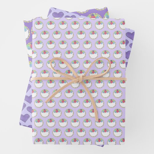 Floral Fondant Roos Wedding Cake Paars Heart Inpakpapier Vel (In situ)