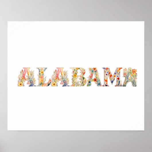 Floral Font State Art Print (Alabama) (Voorkant)